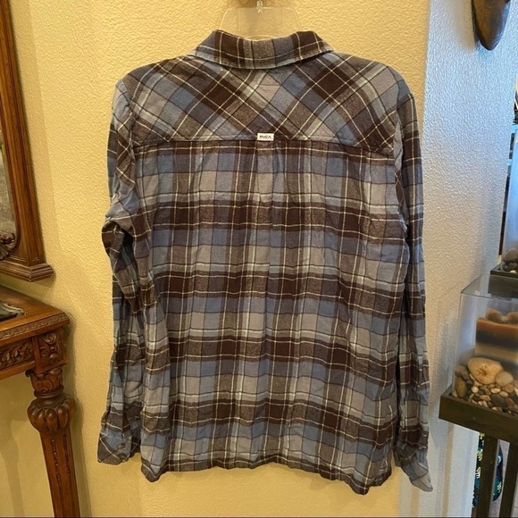 RVCA Blue Plaid Flannel Buttoned Long Sleeve Top Size Large (12) - Picture 4 of 7